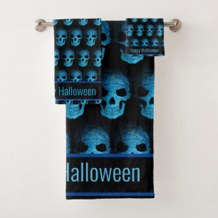 Halloween Scary Blue Night Skull Bath Towel Set