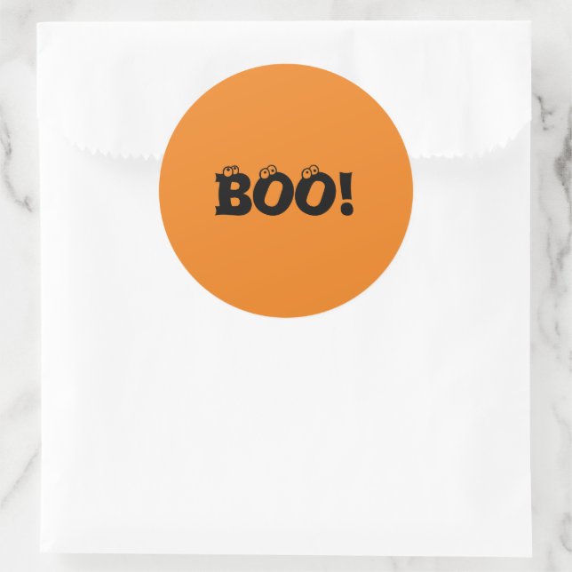 Halloween Scary Boo! eyeballs black orange Classic Round Sticker (Bag)