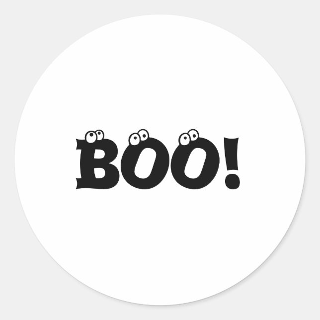 Halloween Scary Boo! eyeballs black white Classic Round Sticker (Front)