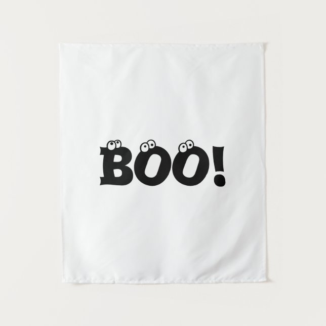 Halloween Scary Boo! eyeballs black white decor Tapestry (Front)
