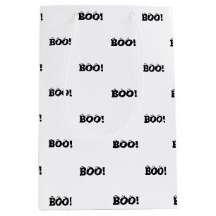 Halloween Scary Boo! eyeballs black white pattern Medium Gift Bag