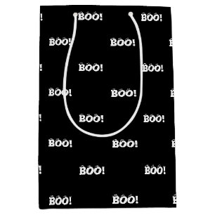 Halloween Scary Boo! eyeballs black white pattern Medium Gift Bag