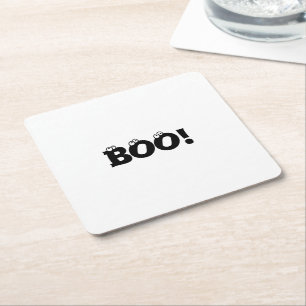 Halloween Scary Boo! eyeballs black white Square Square Paper Coaster