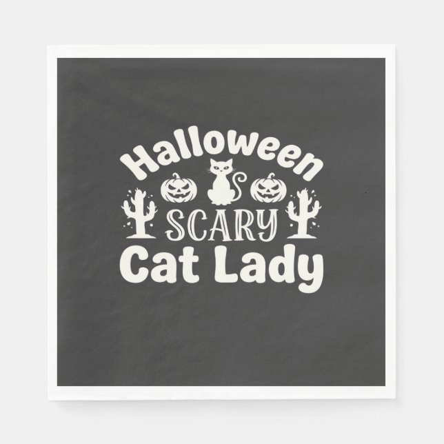 Halloween Scary Cat Lady_1 Napkin (Front)