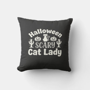 Halloween Scary Cat Lady_1 Throw Pillow