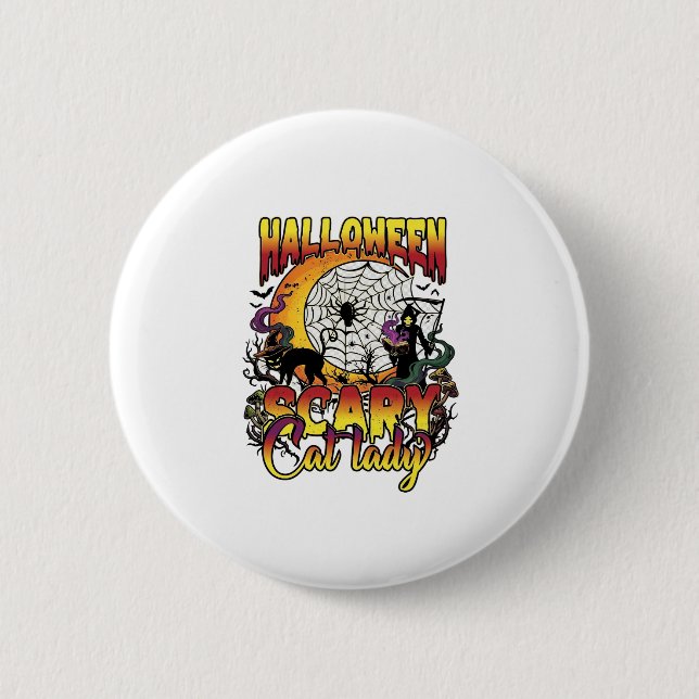 Halloween Scary Cat Lady Grim Reaper Moon Magic Bo 2 Inch Round Button (Front)