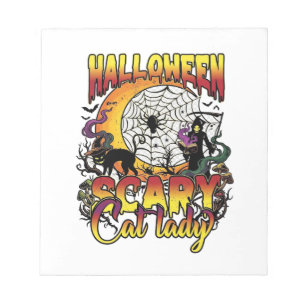 Halloween Scary Cat Lady Grim Reaper Moon Magic Bo Notepad