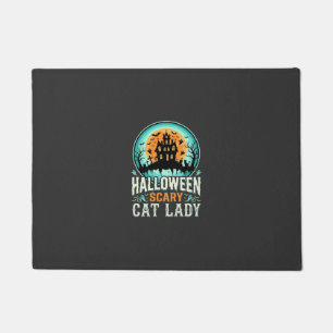 Halloween Scary Cat Lady Haunted House Design_1 Doormat