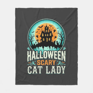 Halloween Scary Cat Lady Haunted House Design_1 Fleece Blanket
