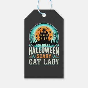 Halloween Scary Cat Lady Haunted House Design_1 Gift Tags