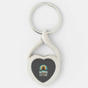 Halloween Scary Cat Lady Haunted House Design_1 Keychain