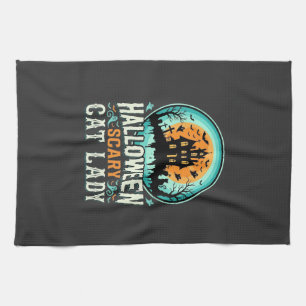 Halloween Scary Cat Lady Haunted House Design_1 Kitchen Towel
