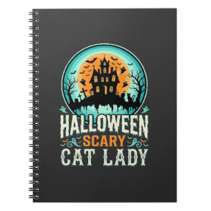 Halloween Scary Cat Lady Haunted House Design_1 Notebook