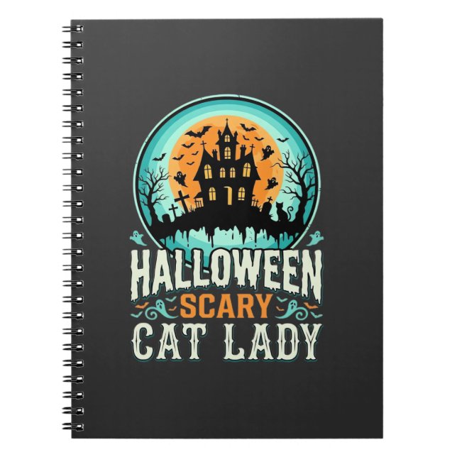 Halloween Scary Cat Lady Haunted House Design_1 Notebook (Front)