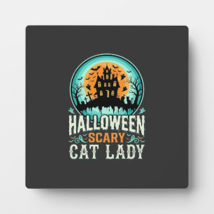 Halloween Scary Cat Lady Haunted House Design_1 Plaque