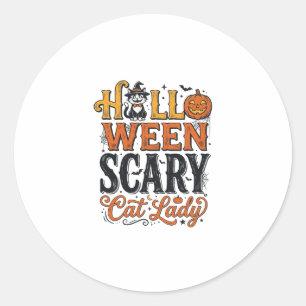 Halloween Scary Cat Lady Vintage Cat Shirt Design_ Classic Round Sticker