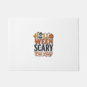 Halloween Scary Cat Lady Vintage Cat Shirt Design_ Doormat