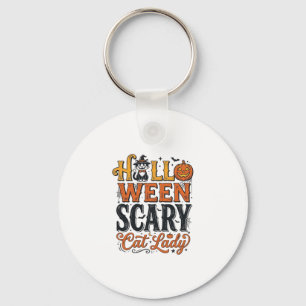 Halloween Scary Cat Lady Vintage Cat Shirt Design_ Keychain