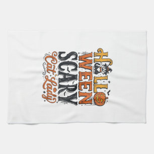 Halloween Scary Cat Lady Vintage Cat Shirt Design_ Kitchen Towel