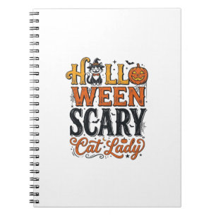 Halloween Scary Cat Lady Vintage Cat Shirt Design_ Notebook