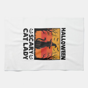 Halloween Scary Cat Lady Vintage Engraving Shirt D Kitchen Towel
