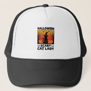 Halloween Scary Cat Lady Vintage Engraving Shirt D Trucker Hat