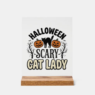 Halloween Scary Cat Lady Vintage Vector Design_1 Acrylic Sign