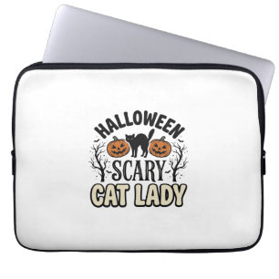 Halloween Scary Cat Lady Vintage Vector Design_1 Laptop Sleeve