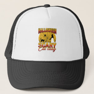 Halloween Scary Cat Lady Witch Spider Web Trucker Hat