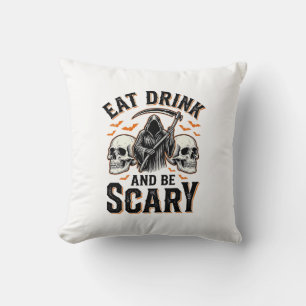 Halloween Scary Eat Drink And Be Scary Grim Reaper Throw Pillow