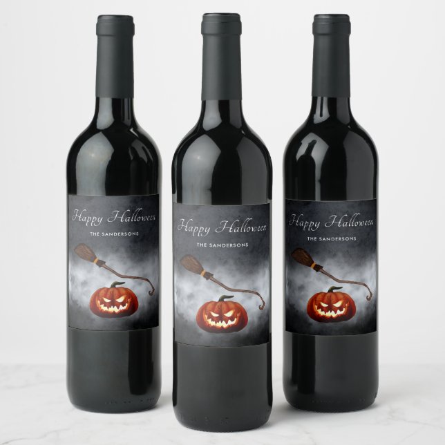  Halloween Scary Evil Pumpkin Personalized Wine Label (Bottles)