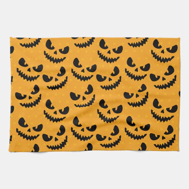 Halloween: scary faces, vintage style. kitchen towel (Horizontal)