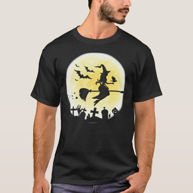 Halloween Scary Flying Witch With Bats Essential  T-Shirt (Front)