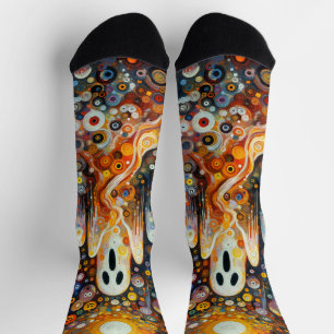 Halloween Scary Ghost Orange Black Novelty Socks
