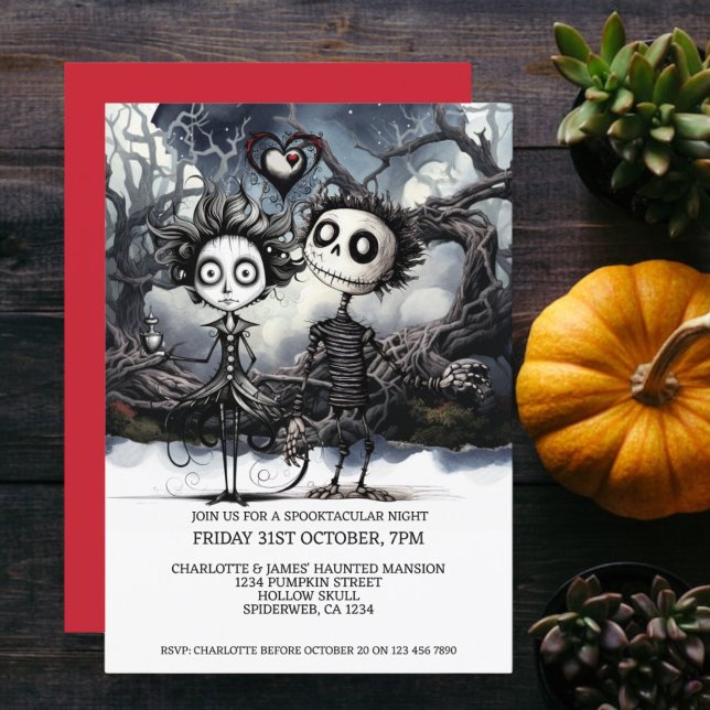 Halloween Scary Gothic Couple In Woods Invitation (Halloween Scary Gothic Couple In Woods Invitation from Ricaso. A creepy but cute couple at Halloween)