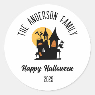Halloween Scary Haunted House Personalized Name Classic Round Sticker