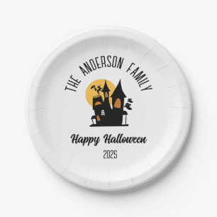 Halloween Scary Haunted  House Personalized Name Paper Plate