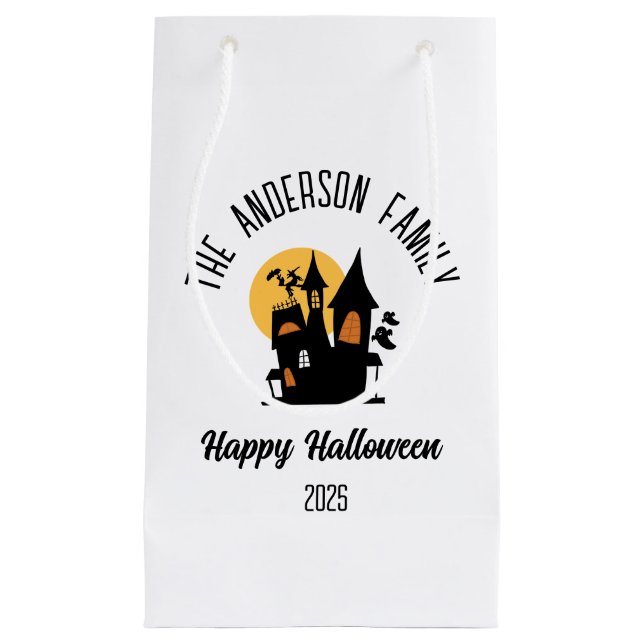Halloween Scary Haunted  House Personalized Name Small Gift Bag (Front)