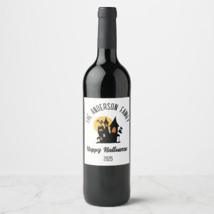 Halloween Scary Haunted House Personalized Name Wine Label