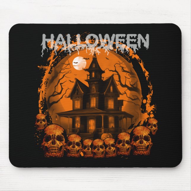 HALLOWEEN SCARY HAUNTED HOUSE SKULLS MOUSE PAD (Front)