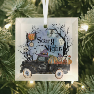 Halloween Scary Night Glass Ornament