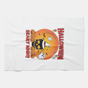 Halloween Scary Night Skull Witch Hat Pumpkins Gho Kitchen Towel