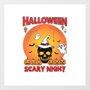 Halloween Scary Night Skull Witch Hat Pumpkins Gho Window Cling