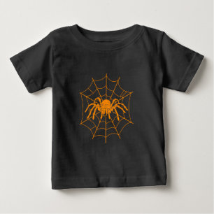 Halloween Scary Orange Spider and Web Baby T-Shirt
