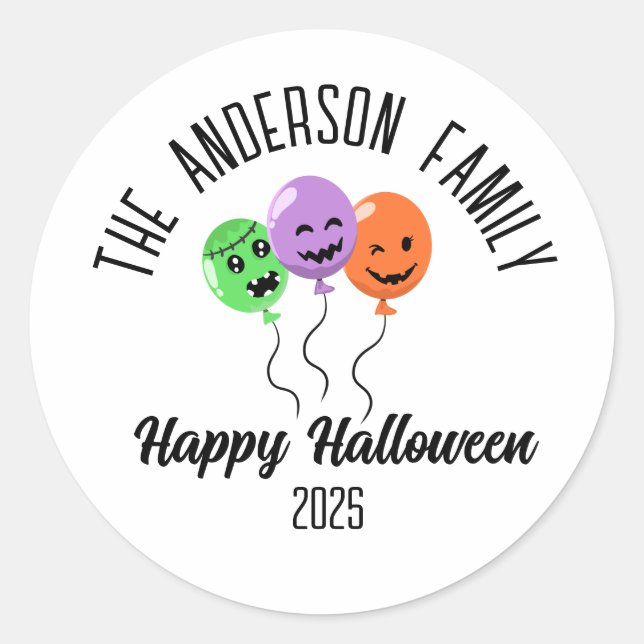 Halloween Scary Pumpkin Balloons Personalized Name Classic Round Sticker (Front)
