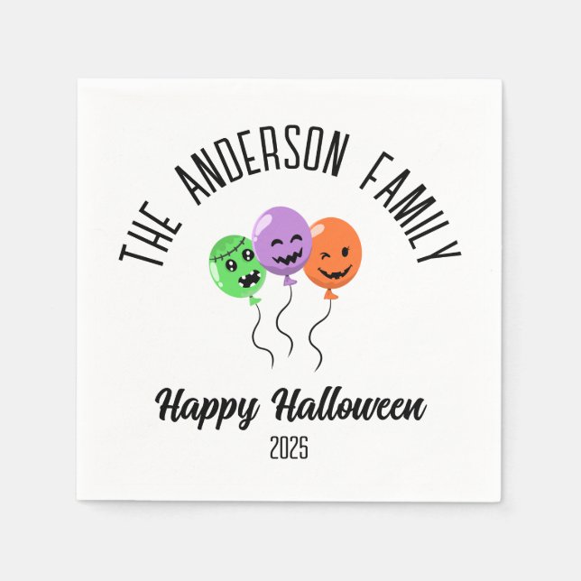 Halloween Scary Pumpkin Balloons Personalized Name Napkin (Front)
