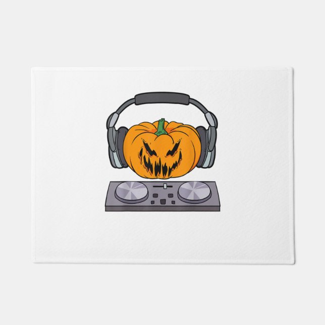 Halloween Scary Pumpkin DJ Music Turntables Men Wo Doormat (Front)