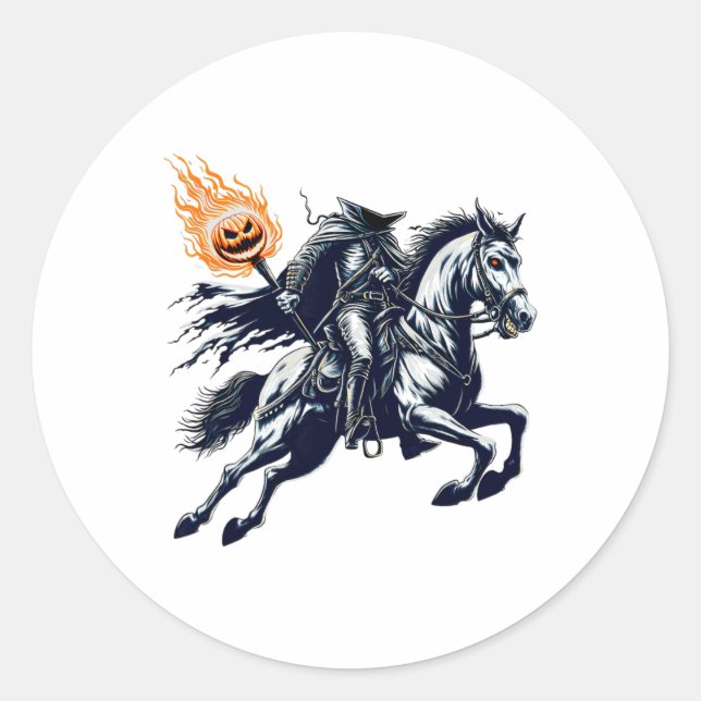 Halloween Scary Pumpkin Headless Horseman  Classic Round Sticker (Front)