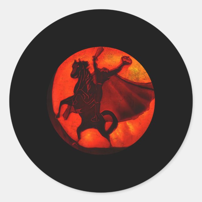 Halloween scary pumpkin headless horseman JackOLan Classic Round Sticker (Front)