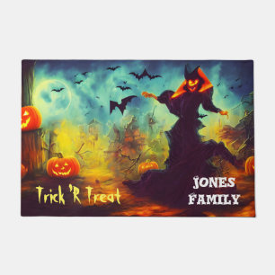 Halloween Scary Pumpkin Monste And Bats Doormat